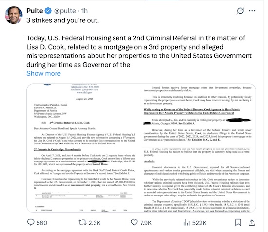 资炒股门户 美联储理事库克涉第三处房产虚假申报？听证会在即，特朗普阵营加码指控