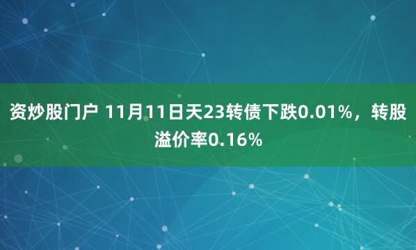资炒股门户 11月11日天23转债下跌0.01%，转股溢价率0.16%
